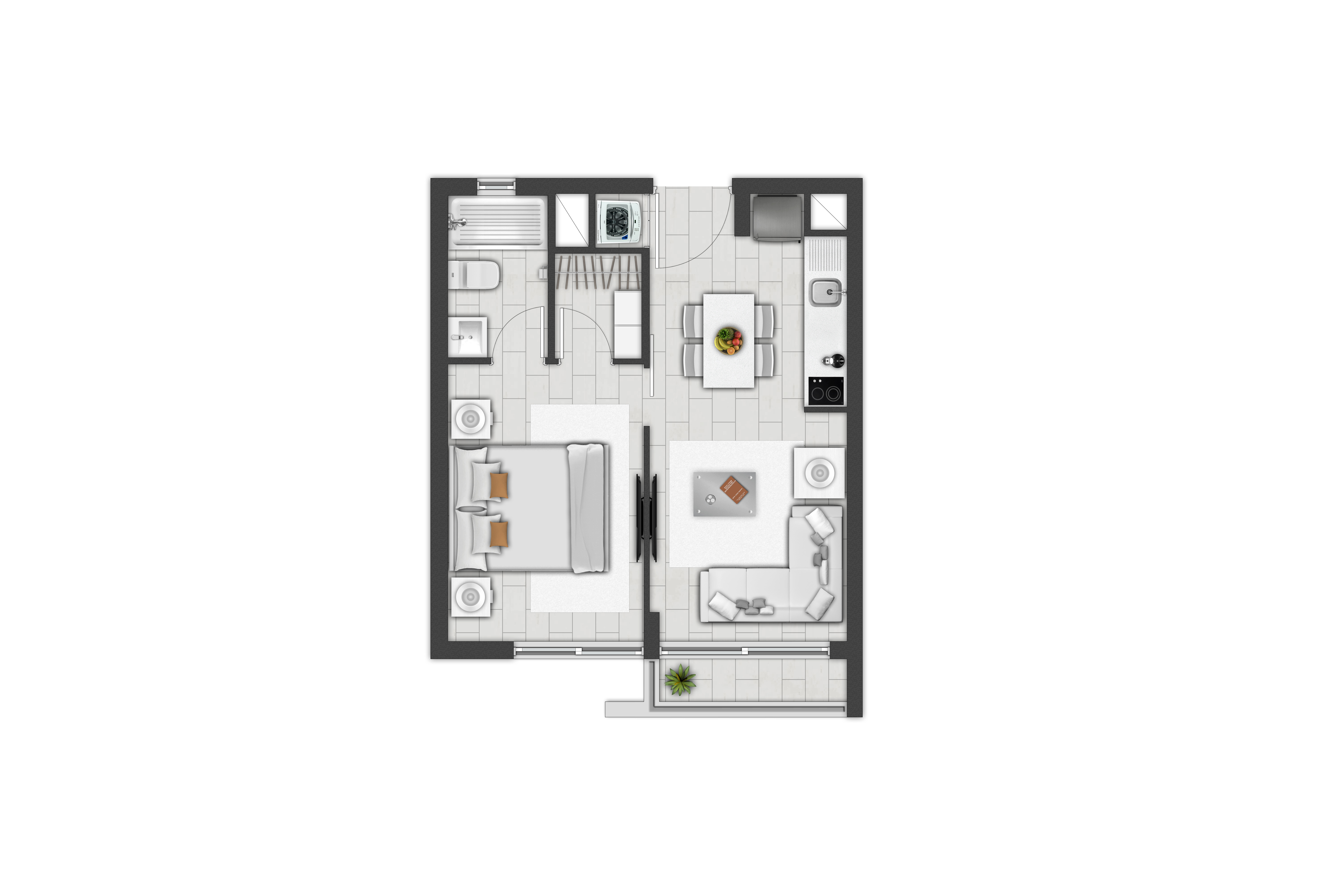 Plano de planta tipo PLANTA G con 1 dormitorio y 1 baño