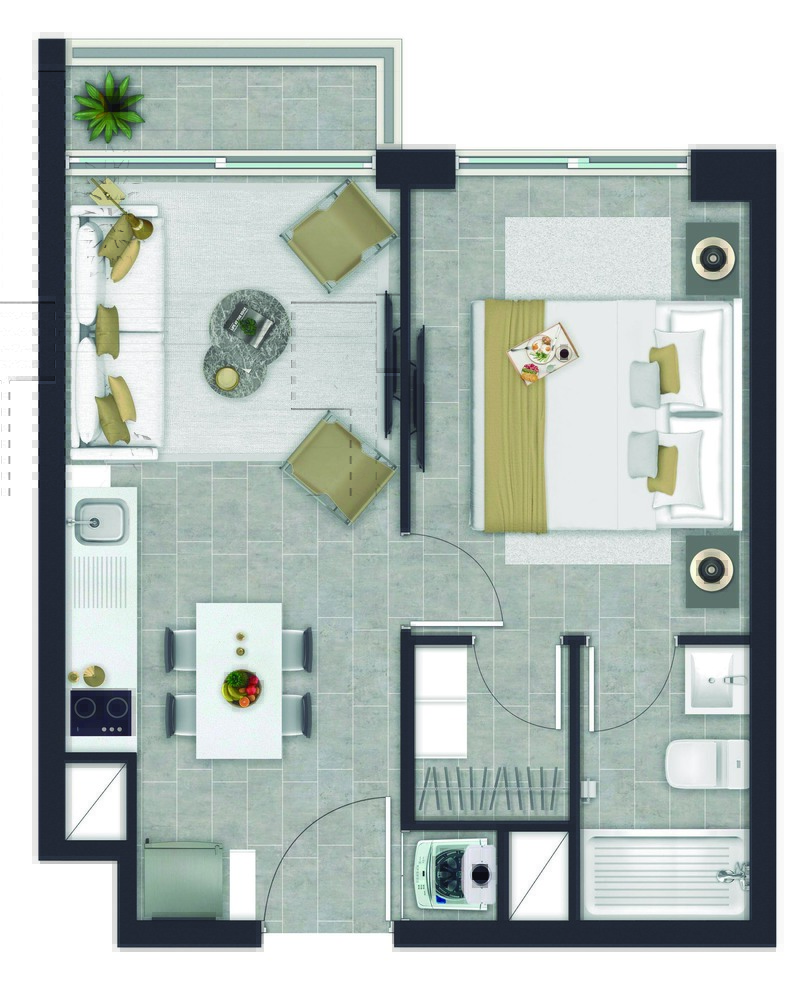 Plano de planta tipo PLANTA A con 1 dormitorio y 1 baño